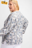 Plus Size Long Sleeve Distressed Printed Rayon Pullover Top