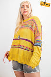 Plus Size Boho Patterned Knitted Sweater Pullover