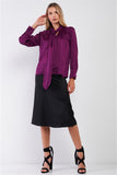 Violet Satin Long Sleeve Tie-neck Blouse Top