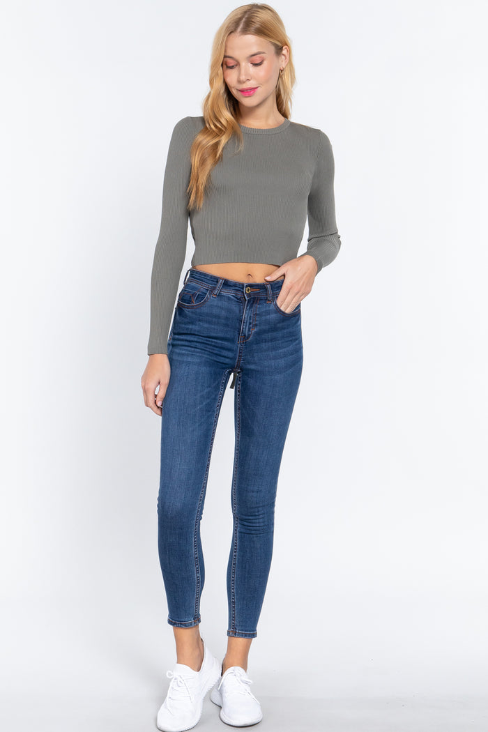 Long Slv Open Back Sweater Top