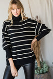 Heavy Knit Striped Turtle Neck Knit Sweater