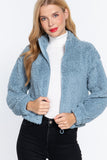 Long Slv Faux Fur Zip-up Jacket