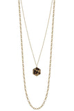 Metal 2 Layered Chain Hexagon Leopard Pendant Long Necklace