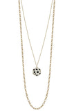 Metal 2 Layered Chain Hexagon Leopard Pendant Long Necklace