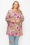 Floral, Bubble Sleeve Tunic Top