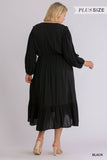 Split Neck Button Front Dolman Sleeve High Low Dress