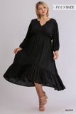 Split Neck Button Front Dolman Sleeve High Low Dress