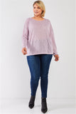 Plus Blush-lavender Round Neck Lightweight Knit Long Sleeve Top