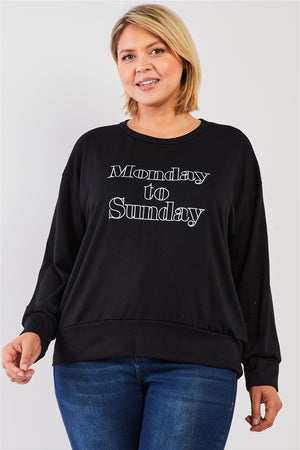 Black "monday Sunday" Print Long Sleeve Relaxed Sweatshirt Top