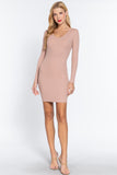 Long Slv V-neck Mini Rib Dress