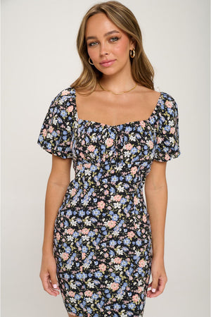 Floral Puff Sleeve Bodycon Dress