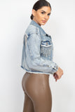 Accented Rhinestones Pocketed Denim Jacket