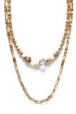 Metal Chain 2 Layered Multi Bead Necklace