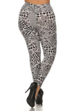 Floral With Hounds Tooth Printed Knit Legging With Elastic Waistband, And High Waist Fit