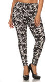 Plus Size Abstract Geometric Pattern Printed Knit Legging With Elastic Waistband, And High Waist Fit.