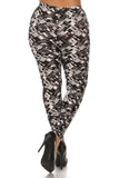 Plus Size Abstract Geometric Pattern Printed Knit Legging With Elastic Waistband, And High Waist Fit.