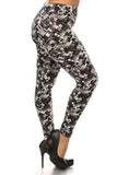 Plus Size Abstract Geometric Pattern Printed Knit Legging With Elastic Waistband, And High Waist Fit.