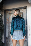 Teal O-ring Zip Front Velvet Sweater