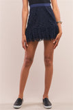 Navy Boho Crochet High Wasted Lined Mini Skirt