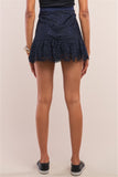 Navy Boho Crochet High Wasted Lined Mini Skirt