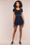 Navy Boho Crochet High Wasted Lined Mini Skirt