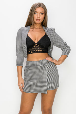 Houndstooth Open-front Blazer & Skort Set