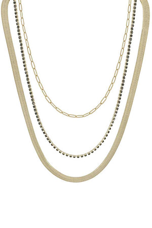 3 Layered Metal Rhinestone Chain Necklace