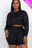 Plus Size Cozy Crop Top And Shorts Set