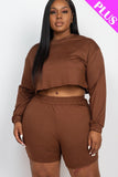 Plus Size Cozy Crop Top And Shorts Set