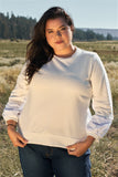 White Combo Balloon Sleeve Eyelet Embroidered Back Flare Hem Detail Top