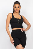 Buttons Scoop Neck Crop Top & Biker Shorts Set