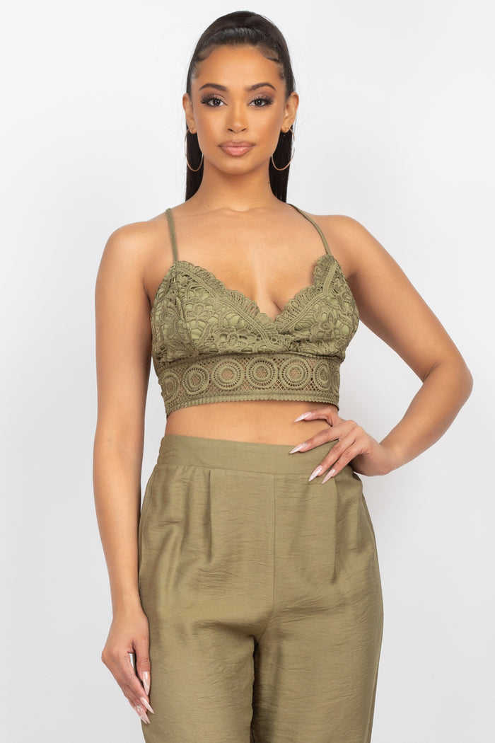 Crochet Laced Sweetheart Top & Pants Set