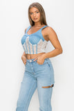 Floral Lace And Denim Crop Top