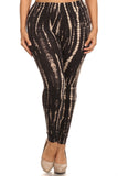 Plus Size Black And Tan Tie Dye Print Full Length Fitted Leggings With High Waist.