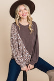 Cute Animal French Terry Brush Contrast Print Pullover With Cuff Detail