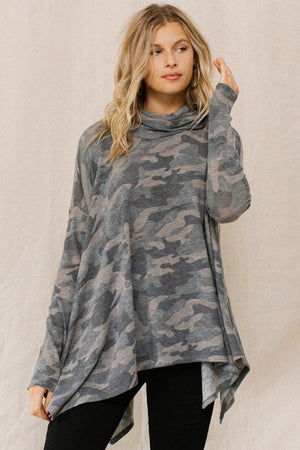 Camouflage Printed Turtleneck Top