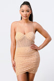 Luxe Glitter Front Mesh Ribbed Cami Mini Dress