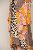 Leopard And Floral Mixed Print Hi Low Midi Dress With Waist Tie