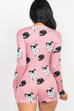 Sheep Print V-neck Button Romper